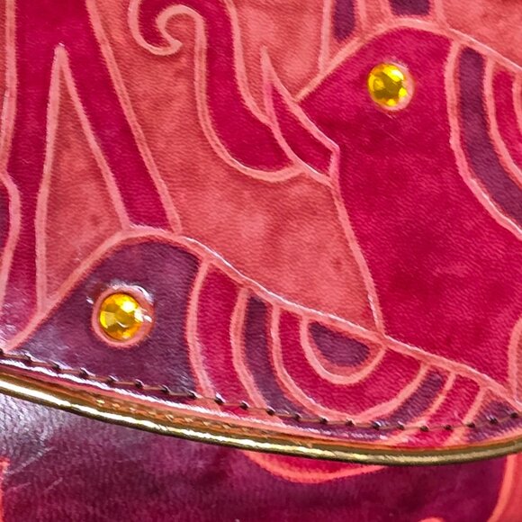 ELEPHANT PAINTED HAND TOOLED LEATHER Crossbody Handbag Purse Made in Ind… - Picture 8 of 10